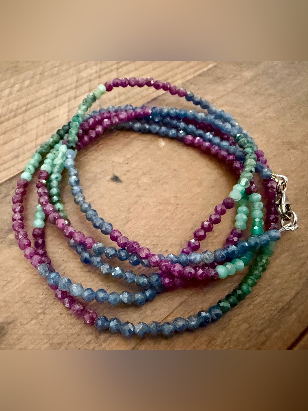 GENUINE 36” MULTI-GEMSTONE FACETED BEAD STRAND NECKLACE STERLING SILVER 925 AIN